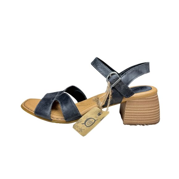 Born Shoes - Born Sadie Ankle Strap Sandals Women's Black Leather Block Heel, Size 7M NWOB